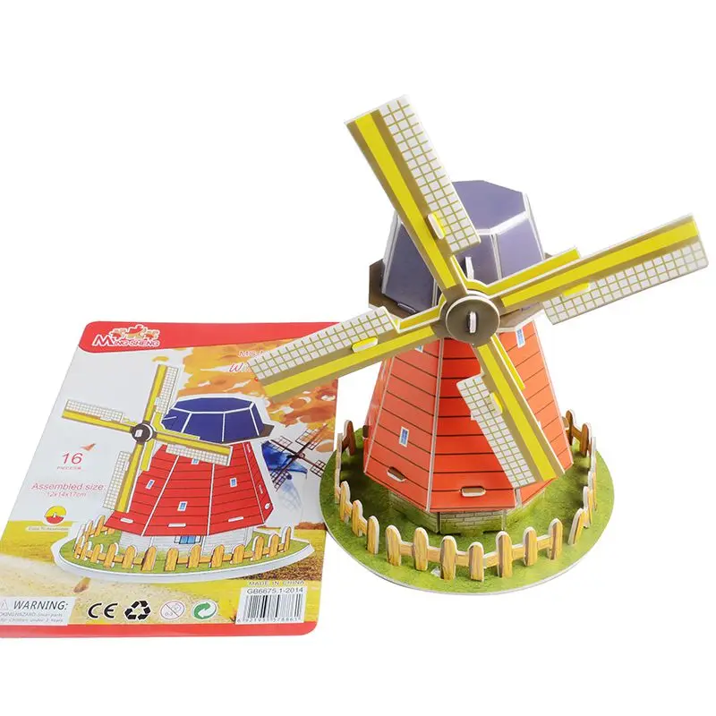 Горячая 3d сложный паззл с архитектурой головоломка модель бумаги diy обучения и образования популярные игрушки для мальчиков и детей и взрослых - Цвет: windmill house