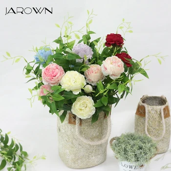 

JAROWN Artificial 3 Heads Peony Flowers Branch Simulation Silk Fake Rose Flower For Wedding Decorations Home Party Decor Floers