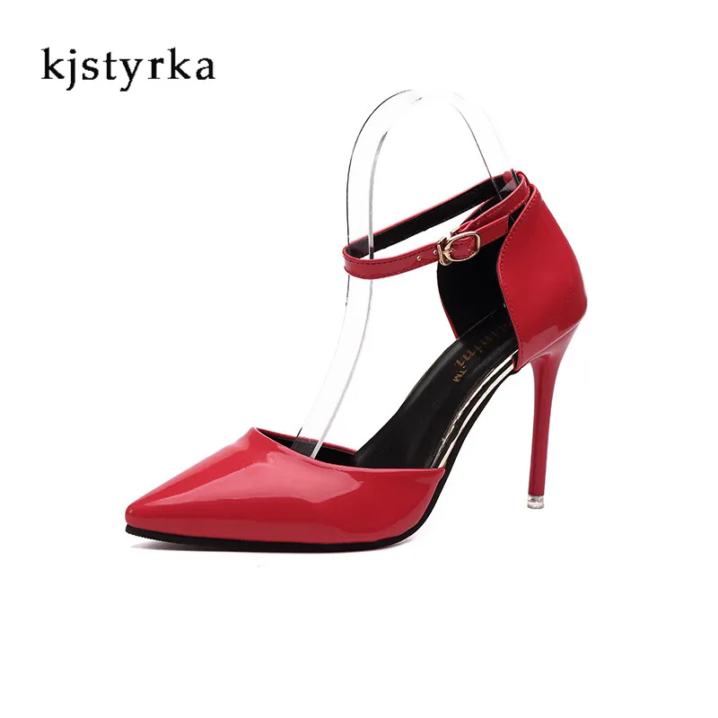 

Kjstyrka 2018 spring summer sandals new ladies sexy high heels 10cm fine with pure color shoes wedding shoes sandalias mujer