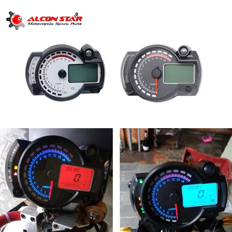 Alconstar- 15000RPM Universal Motorcycle Digital LCD km/h MPH Speedometer KOSO Odometer Tachometer Gauge for 8-22 inch wheel universal readable speedometer gauge panel motorcycle odometer instrument led km h racer atv
