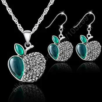 

Charming Fast Ship Jewelry Sets Cute Retro Tai Silver Mosaic Big Apple Shaped Necklace Hook Earrings Sets For Women/girls Gifts