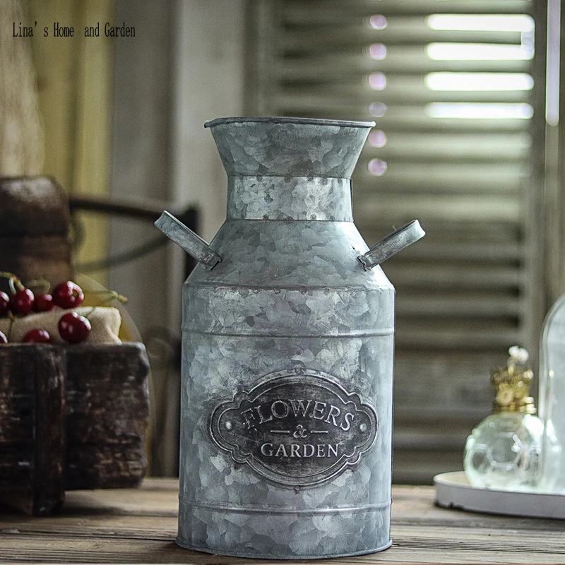 antique vintage flower arrange decorative handmade galvanized zinc milk can pot (5)