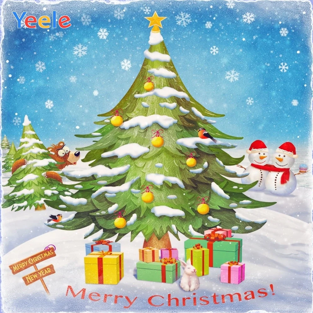 

Yeele Vinyl Cartoon Christmas Tree Gift Snow Snowman Baby Photography Backdrop Custom Photographic Backgrounds For Photo Studio