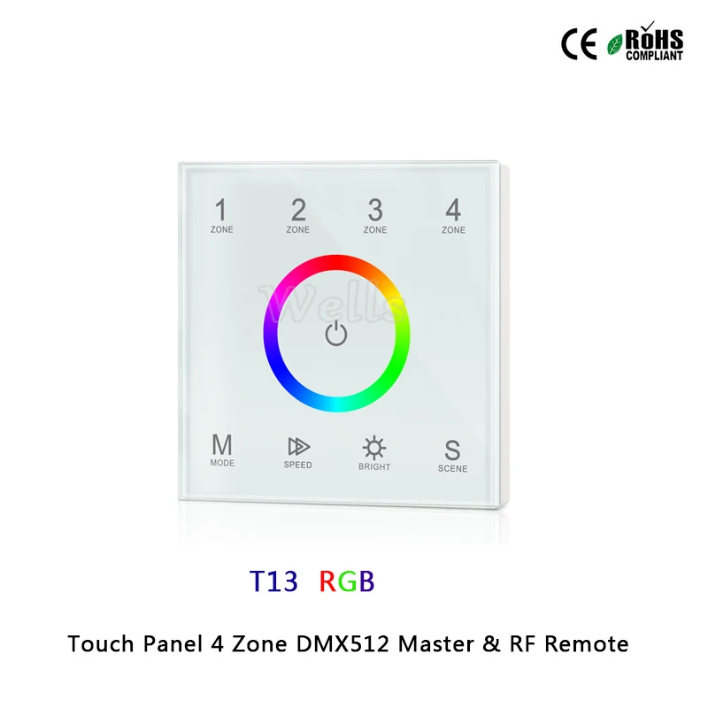 T11/T12/T13/T14 сенсорный Панель 4 зоны RGB DMX512 мастер& RF пульт дистанционного управления для одного цвета/цветовая температура/RGB/RGBW Светодиодная лента