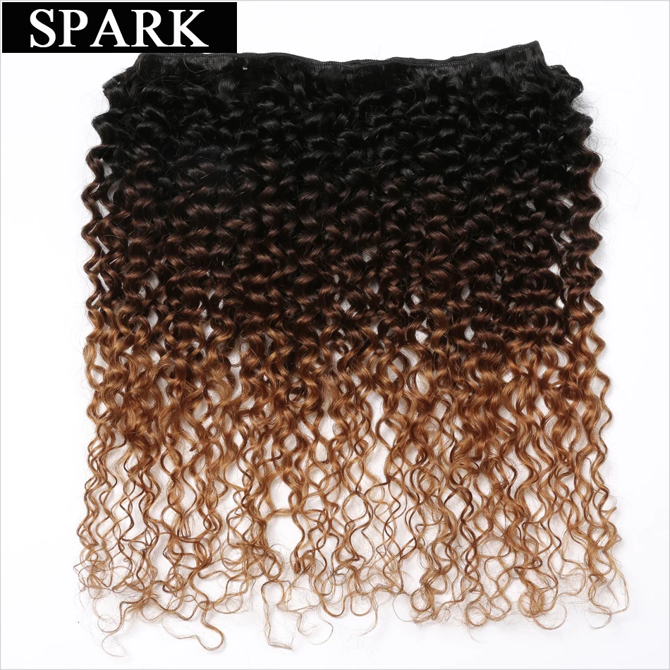 Ombre SPARK Brazilian Human Hair Weave Bundles With Closure Afro Kinky Curly Hair With Closure Medium Ratio Remy Human Hair