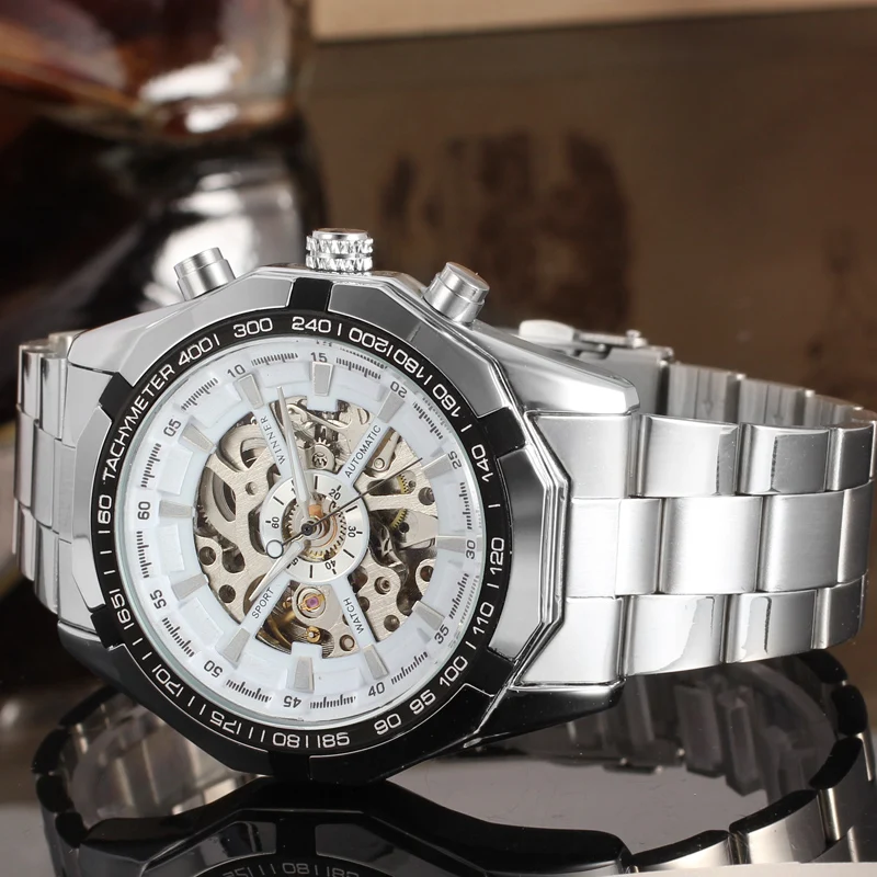 T-winner Skeleton Automatic Mechanical Stainless Steel Bracelet Watches For Men Sales Online