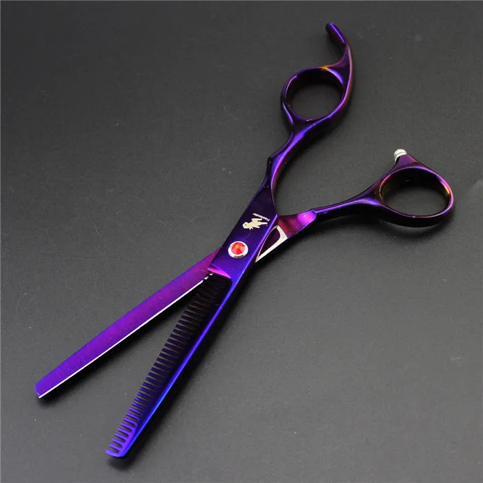 Японские Ножницы 7,0 дюйма с гальваническим покрытием фиолетового цвета, комплект из 3 предметов, парикмахерские ножницы для ухода за домашними животными, набор для ремонта кошачьей и собачьей шерсти - Цвет: thinning scissors