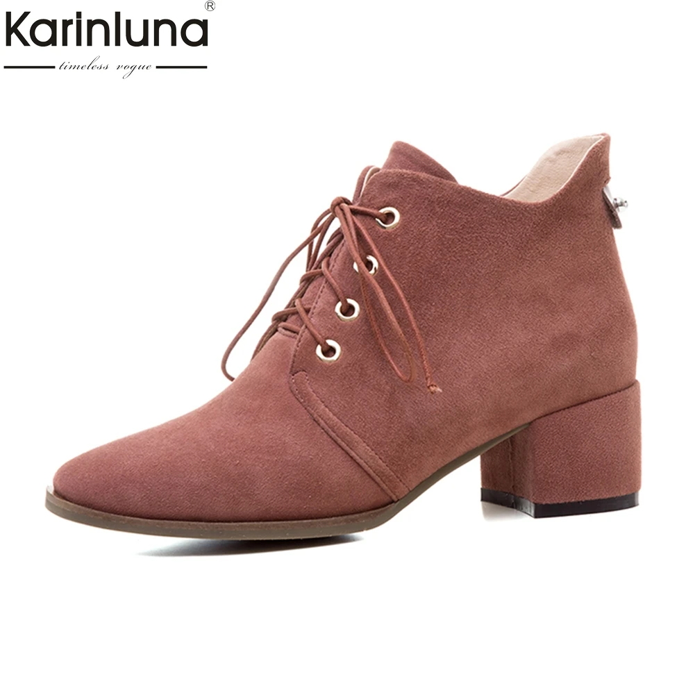 

KarinLuna 2018 brand design kid suede leather autumn winter ankle boots fashion square heels casual women's shoes booties