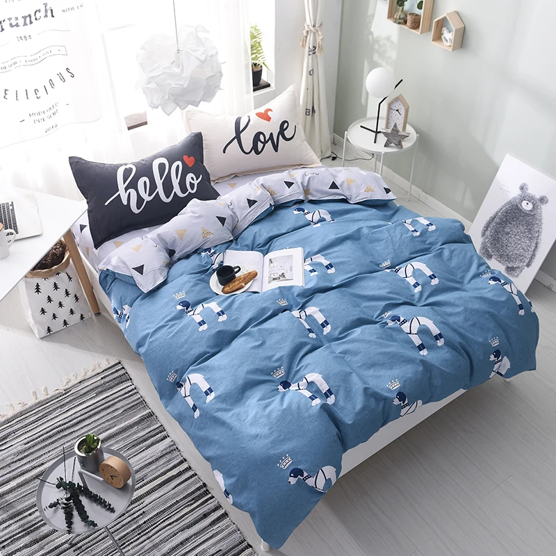 

100% Cotton Soft Bedding Sets 4pcs Cartoon Pony Pattern Bed Linings Duvet Cover Bed Sheet Pillowcases Cover Set Full Queen Size