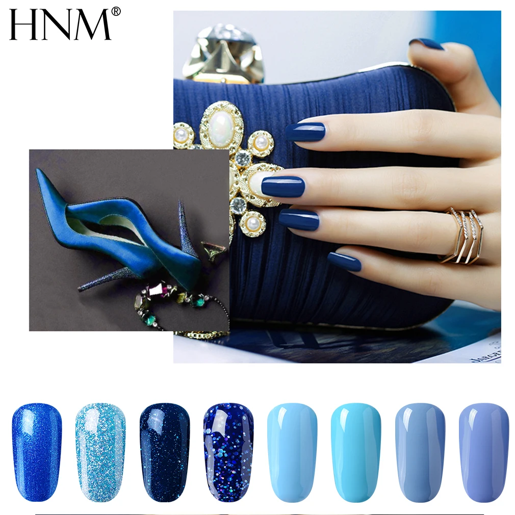 HNM 8 мл УФ-гель для ногтей синяя серия светодиодный светильник лак для ногтей отмачиваемый Полупостоянный рисунок геллак зимний стиль 36 цветов