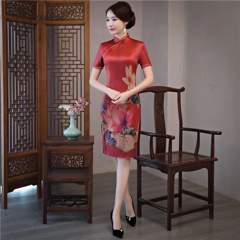 Cheongsam модерано тонкий Fit vestido Qipao Чино 2019 vestido de seda chino tradicional vestidos Винтаж Верде Восточный Qi Pao