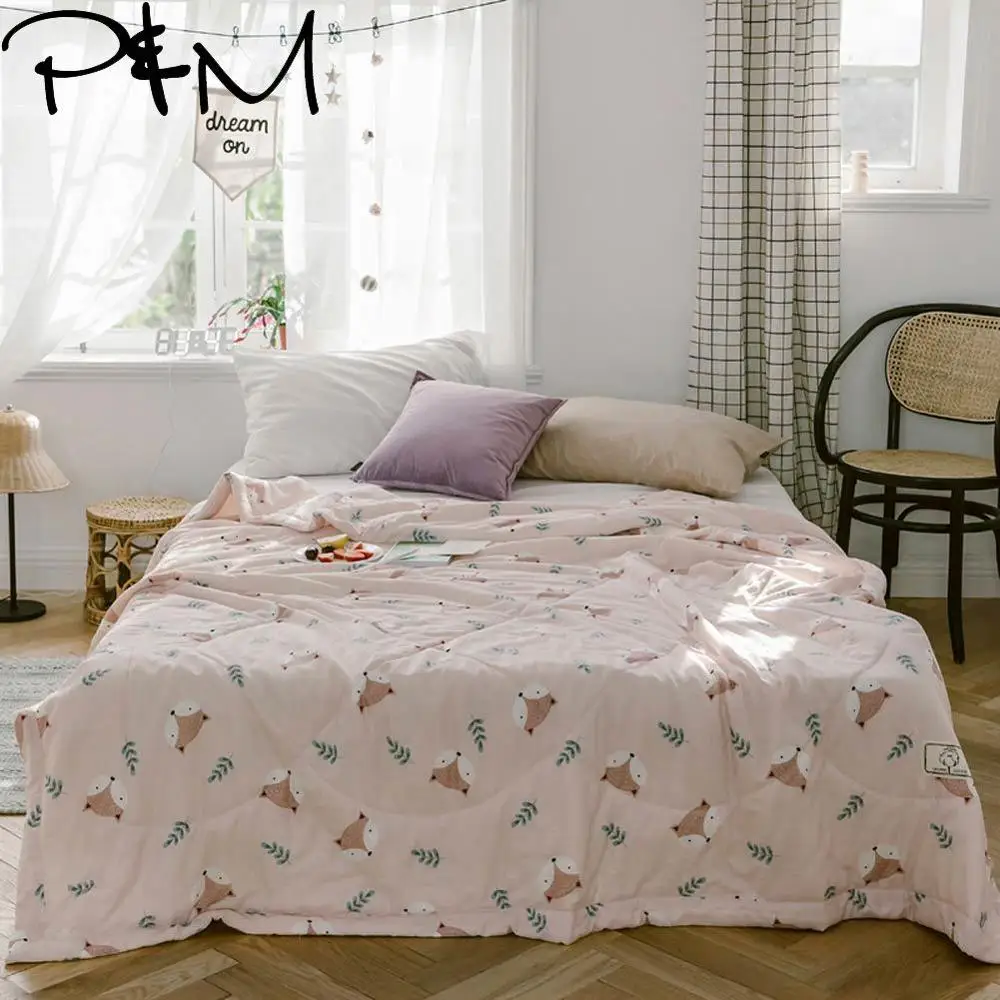 

Papa&Mima Cute little fox print Soft and thin Air conditioning Summer quilt NO pillowcases Twin Queen Size Cotton Fabric