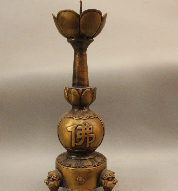 

19"China Chinese Dynasty Palace Bronze lotus flower Candle Holder Candlestick