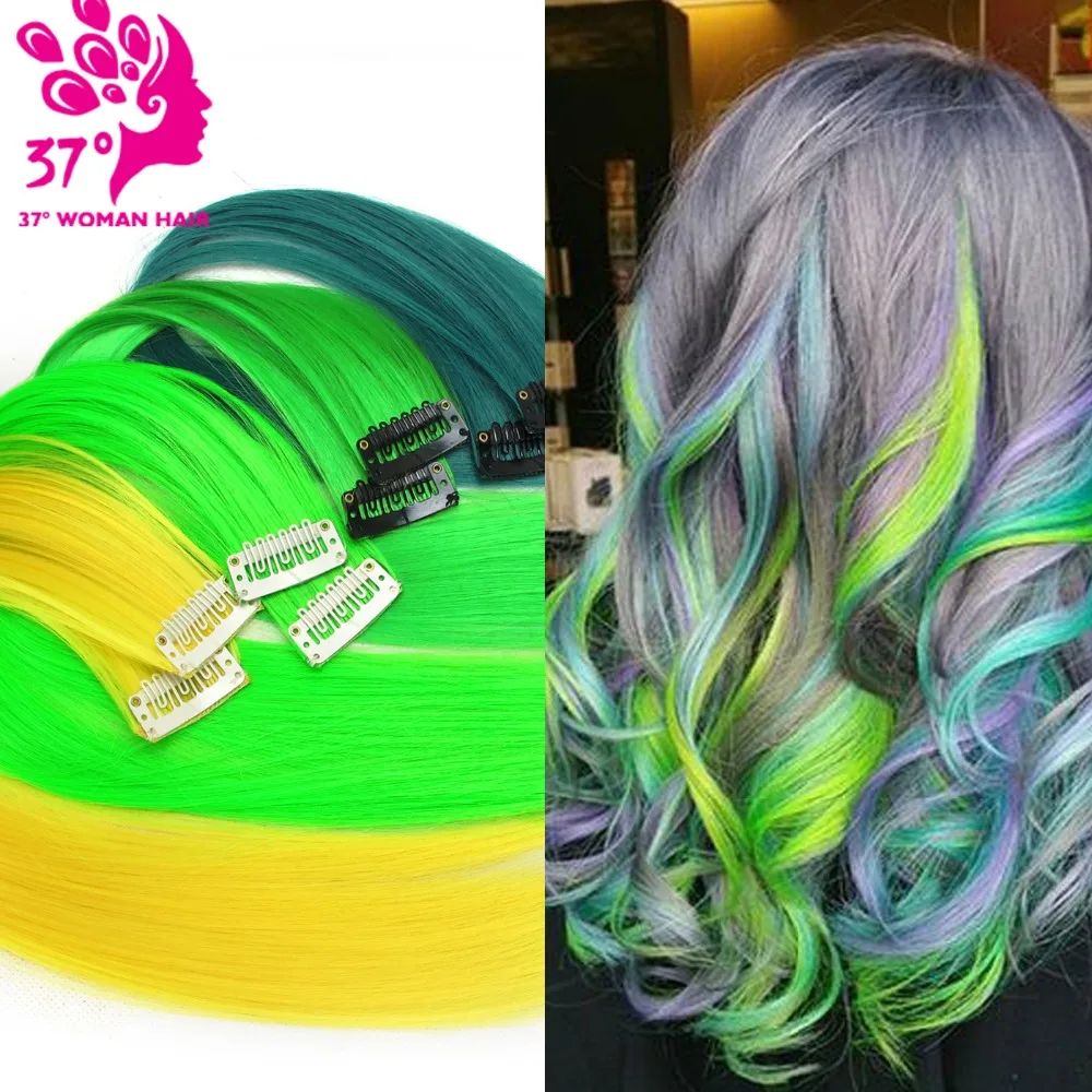 13 Colors 40CM Single Clip In One Piece Hair Synthetic Long Straight Ombre Grey pink Red Hair Pieces 10pcs/lot