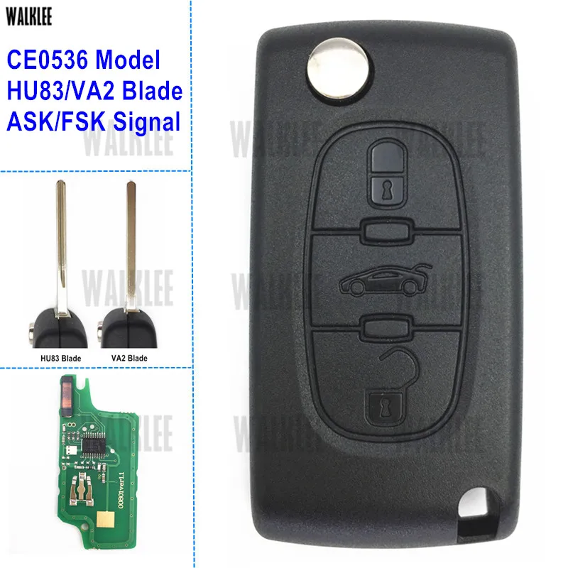 WALKLEE дистанционный ключ 433 МГц подходит для peugeot Partner 207 208 307 308 408 3 кнопки CE0536 ASK/FSK сигнал HU83/VA2 лезвие ID46 чип