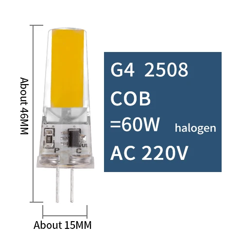 Светодиодный G4 G9 E14 лампа с затемнением AC DC 12V 220V 3W 6W 9W COB SMD Замена галогенного освещения прожектора люстра Bombillas - Испускаемый цвет: G4 2508 COB 6W 220V