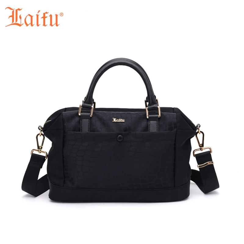 

Laifu Women Handbag Ladies Casual Nylon Bag Design Crocodile Skin Pattern Fashionable Business Shopping Black Blue