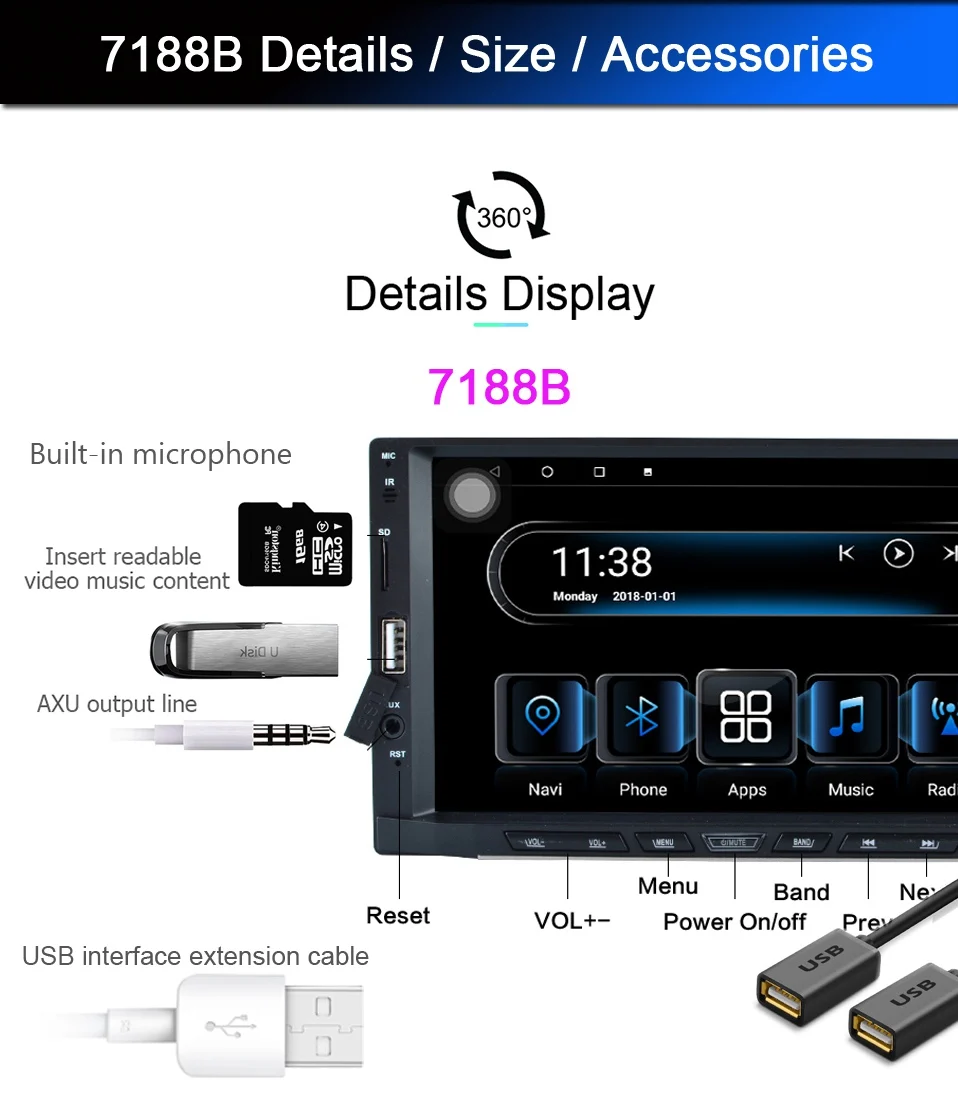 Discount Car Android 8.1 4G RAM 2 Din radio Multimedia Video Player Universal auto Stereo GPS IPS screen For Nissan Hyundai Kia toyata VW 21