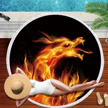 Цифровая печать круглое пляжное полотенце с драконом шаблон кисточкой для наружного XH8Z