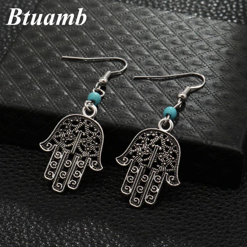 

Btuamb Bohemian Big Hollow Hamsa Hand Dangle Earrings Vintage Ethnic Beads Earrings for Women Tribal Jewelry Femme Brincos Gypsy