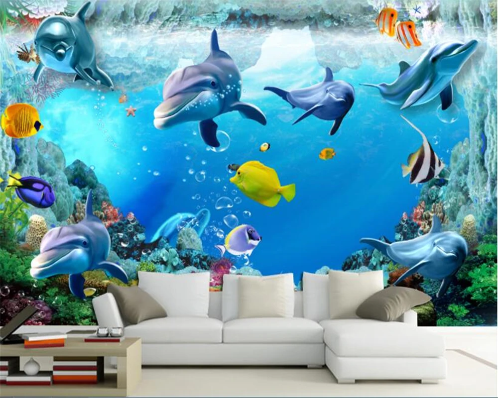 beibehang wallpaper papel de parede papier peint bebang 3D seabed animal seabed fish living room TV wall papel tapiz