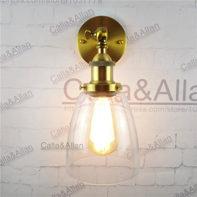 

Free shipping bronze finished clear glass shade antique wall light sconce E27 AC110V/220V edison vintage brass retro wall lamp