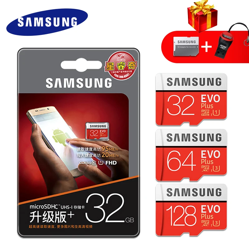 

SAMSUNG Memory Card EVO Plus Micro SD 32GB Class 10 U1 MicroSD Card C10 UHS-I Trans Flash 64GB 128GB 256GB U3 4K Micro SDXC