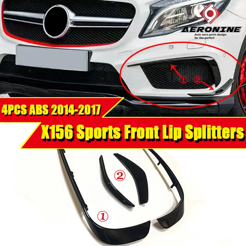 

X156 Front Lip Splitters ABS For GLA Class Air Flow Vent 4 Pcs Black Bumper Splitter Wings Spoiler Auto Car Styling 2014-2017