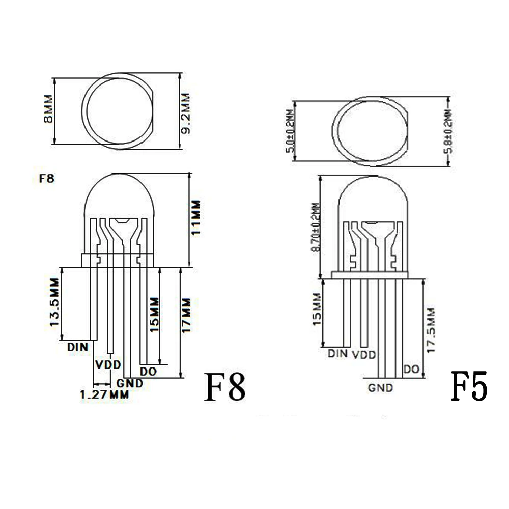 5-1000 шт. DC5V PL9823 F5 5 мм F8 8 мм круглая шляпа адресуемый светодиодный s P9823 чипсет RGB Полноцветный матовый светодиодный с чипами пикселей