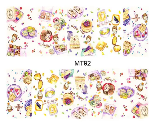 

1 Sheet Nail MT92 Children Cake Cheese Doughnut Full Cover Nail Art Water Transfer Sticker Decal For Nail Tattoo Tips Nail Tools