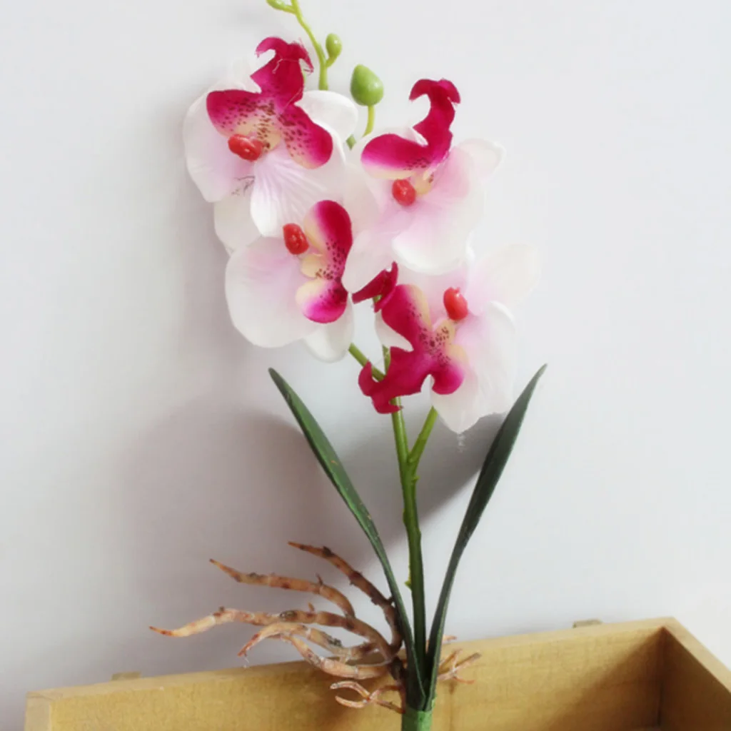 Single 13'' Phalaenopsis Orchid Artificial Branches Real Touch Flowers for Home Office Wedding (Yellow, Blue, Purple, White)	