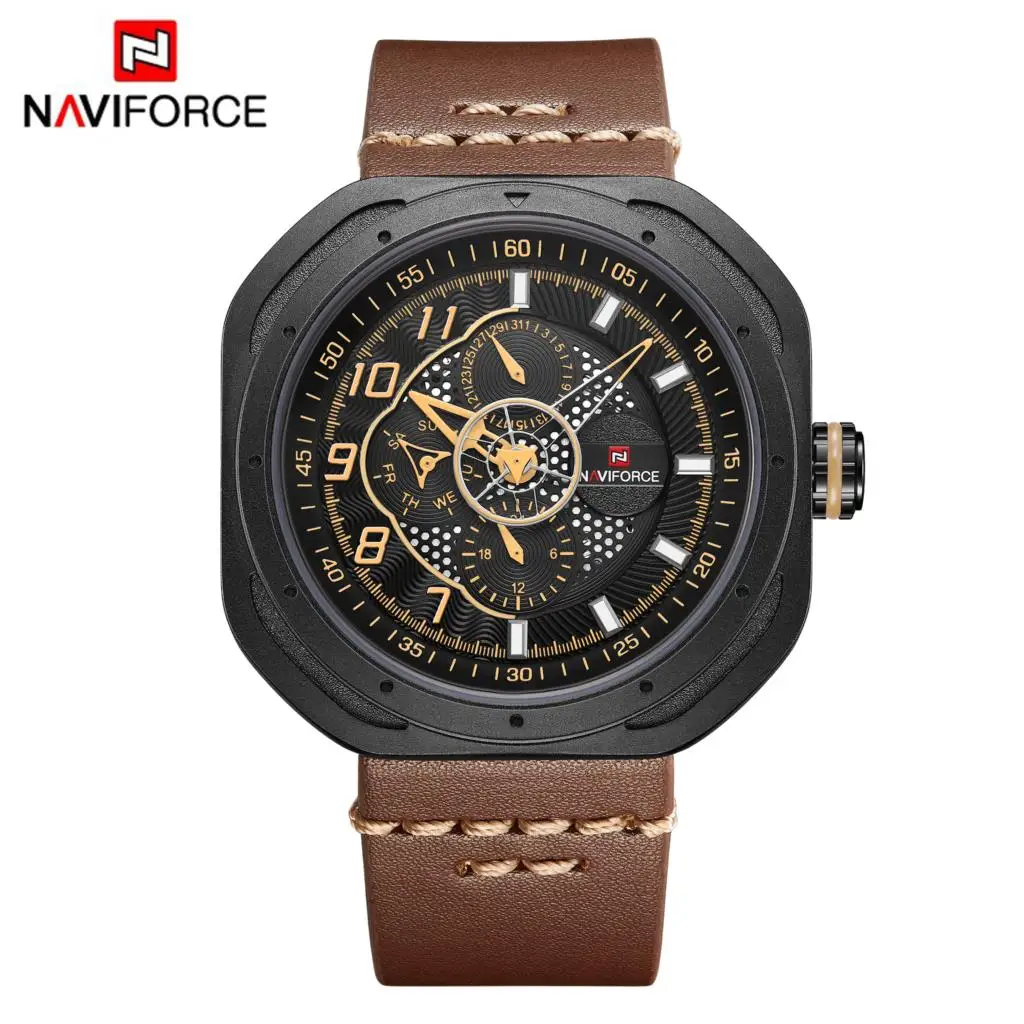 NAVIFORCE часы мужские кожаные 3 бар водонепроницаемые Модные спортивные военные