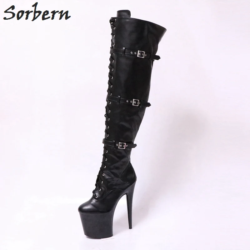 Sorbern/эластичные матовые ботфорты выше колена из искусственной кожи; высокие сапоги до бедра на заказ; Shalft; Длина 20 см/10 см; обувь на толстой платформе и высоком каблуке-шпильке