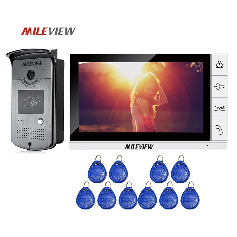 

FREE SHIPPING 9" Color Screen Video Door Phone Intercom System + 1 White Monitor + Waterproof RFID Doorbell Camera Night Vision