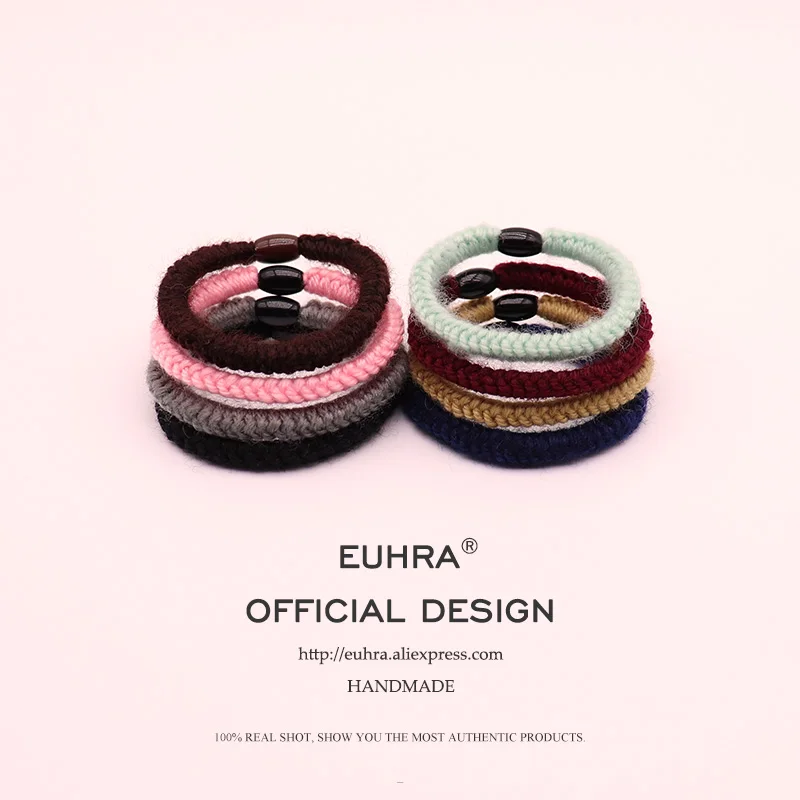 

EUHRA 8 Colors Wool Knitting Yarn For Women Elastic Hair Bands Kid Children Rubber Bands High Elasticity