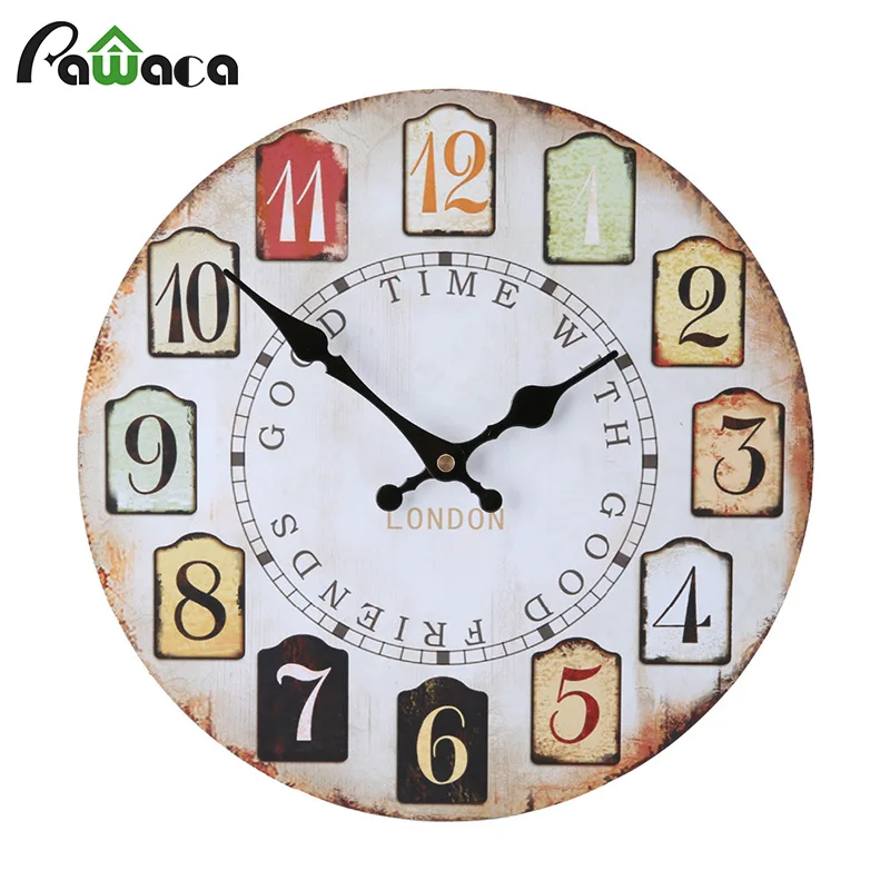 Wooden Vintage Wall Clocks for Decorative Living Room Colorful Pattern