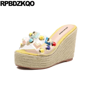 

Rivet Espadrilles Female Pumps Rope Platform Wedge Sandals Summer Women Shoes Pvc Transparent Open Toe High Heels Stud 2018