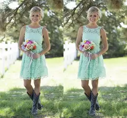 2018 страна Стиль мятно-зеленые платья для подружки невесты Короткие кружевное платье в деловом стиле для младших и взрослых выше Длина