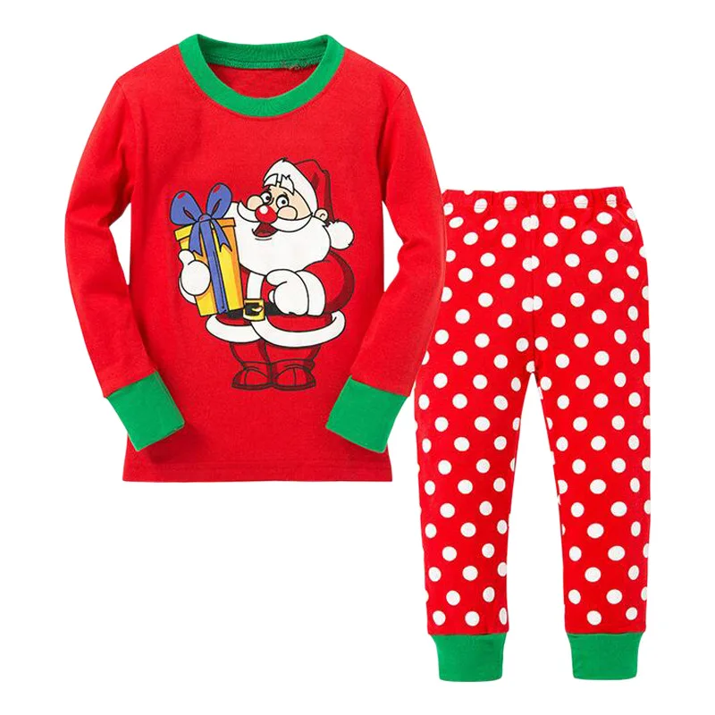 Рождественские комплекты одежды для мальчиков и девочек хлопковый костюм Санта Клауса для девочек, Осень-зима, рубашка с длинными рукавами+ штаны, костюмы, детская одежда