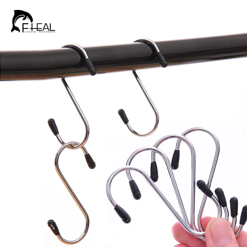 FHEAL 4pcs S Shaped Stainless Steel Hooks Kitchen Tableware Cleaning