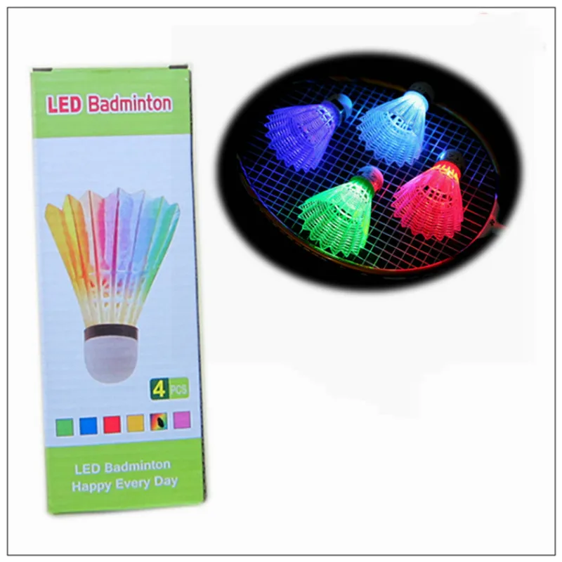 

4 Pack LED Luminous Lights Illuminated Bright Badminton Night Entertainment Color 7 Color Flash Nylon Ball