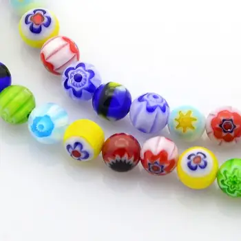 

Handmade Millefiori Glass Round Bead Strands, Mixed Color, 6mm, Hole: 1mm; about 67pcs/strand, 16"