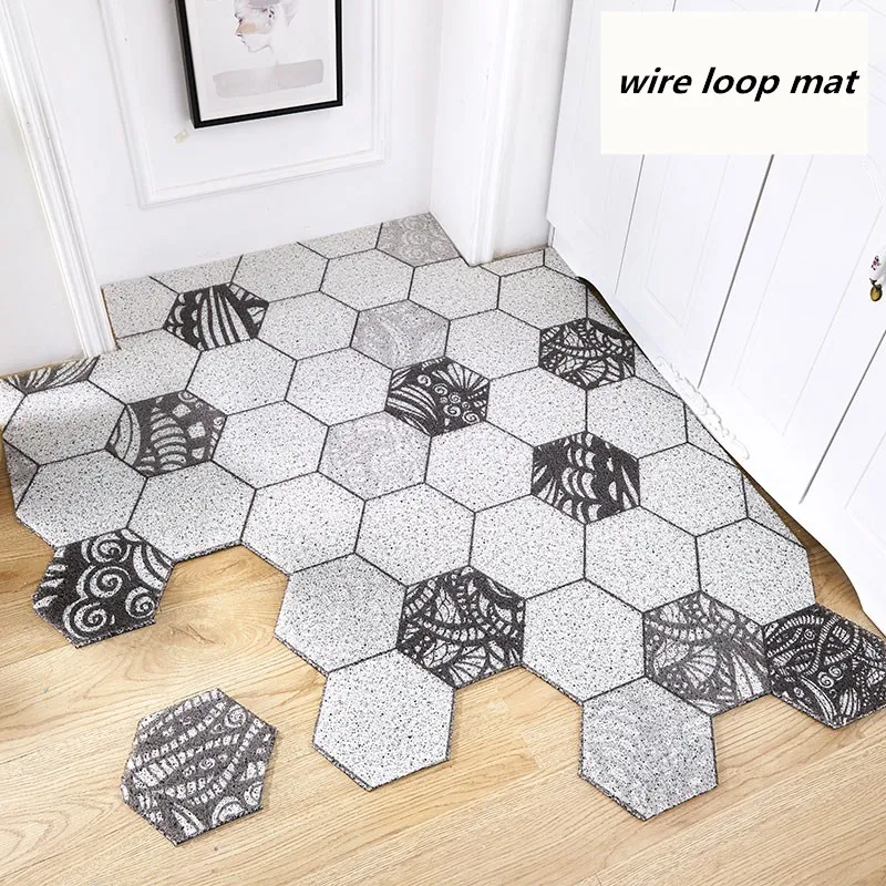 Nordic INS Hexagonal geometry Entrance hall carpet PVC wire loop mat INS Door mat Living room floor mat bathroom non-slip rug