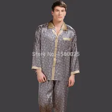 Качественная мужская шелковая одежда для сна, Мужская пижама с длинными рукавами, шелк тутового цвета, пижамные комплекты с принтом, L/XL/XXL