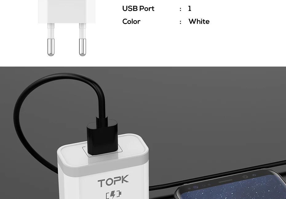 TOPK, зарядное устройство для мобильного телефона, 18 Вт, быстрая зарядка, 3,0, быстрое USB зарядное устройство, штепсельная вилка европейского стандарта, настенный адаптер для путешествий, для samsung Galaxy S9/S8, Xiaomi, LG