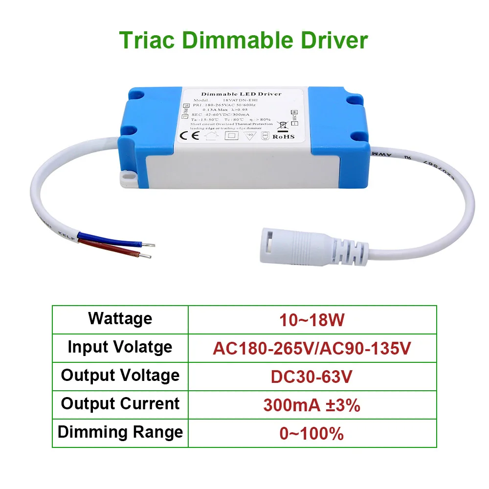 5~ 27 Вт трансформаторы безопасный Пластик корпус светодиодный симисторный регулируемый привод AC90-265V 300mA Питание адаптер для Светодиодный ламп - Цвет: 10-18W