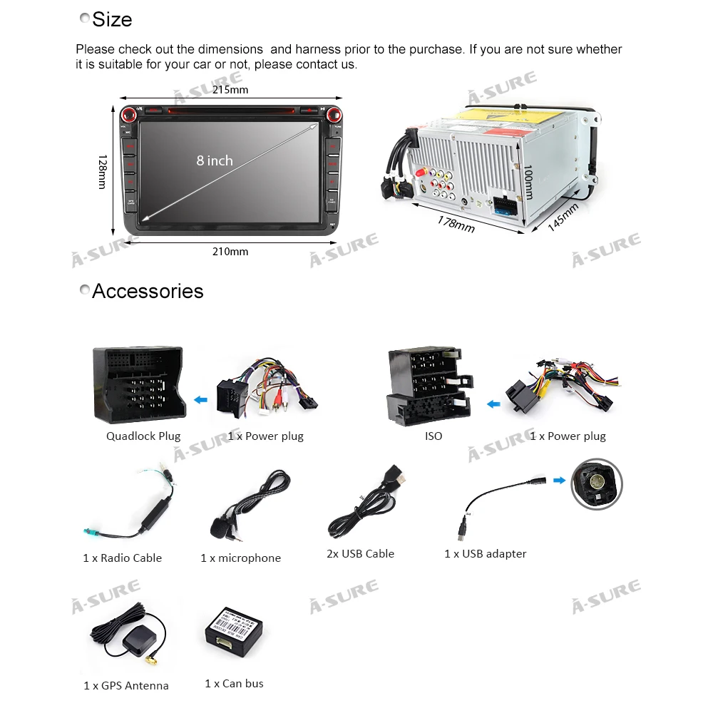 Cheap A-Sure 8 Inch Car Radio GPS DVD Player For Volkswagen VW Passat Skoda T5 Polo Sharan TOURAN TIGUAN GOLF 5 6 Seat SKODA 4