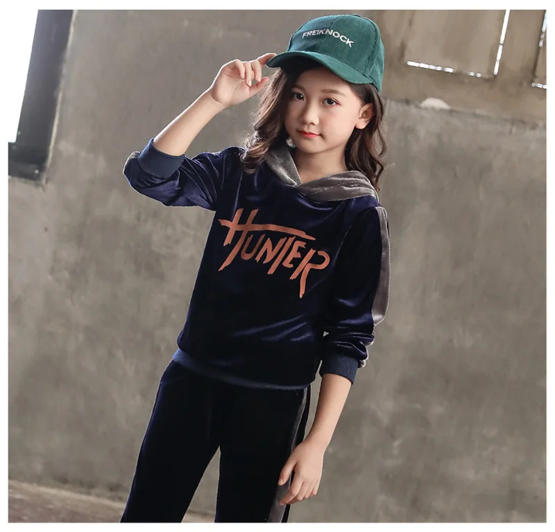 spring girls clothing sets kids girls clothes gold velvet two-piece suit children sport suit for girls (9)