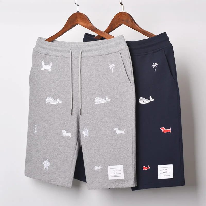 

2019 Fashion TB THOM Brand Casual Shorts Men High Quality Summer Cotton Sport Trousers Ocean Style Embroidery Jogger Track Pants