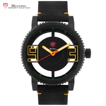 

Megamouth Shark Sport Watch Ultra 3 D Transparent Hollow Dial Gearwheel Bezel Leather Man Military Sport Wristwatch Gift / SH544